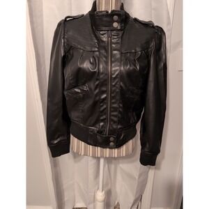 MILEY CYRUS Max Azria Jacket Womens XL, Black Faux Leather, Full Zip Y2K Zipper